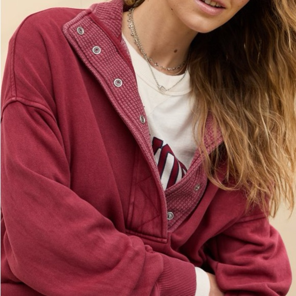 Aerie Oh Snap! Deep Cherry Red Sweatshirt Size Extra Large, NWT - Picture 2 of 5